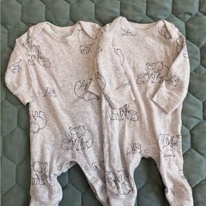 Gray footless playsuits with elephants